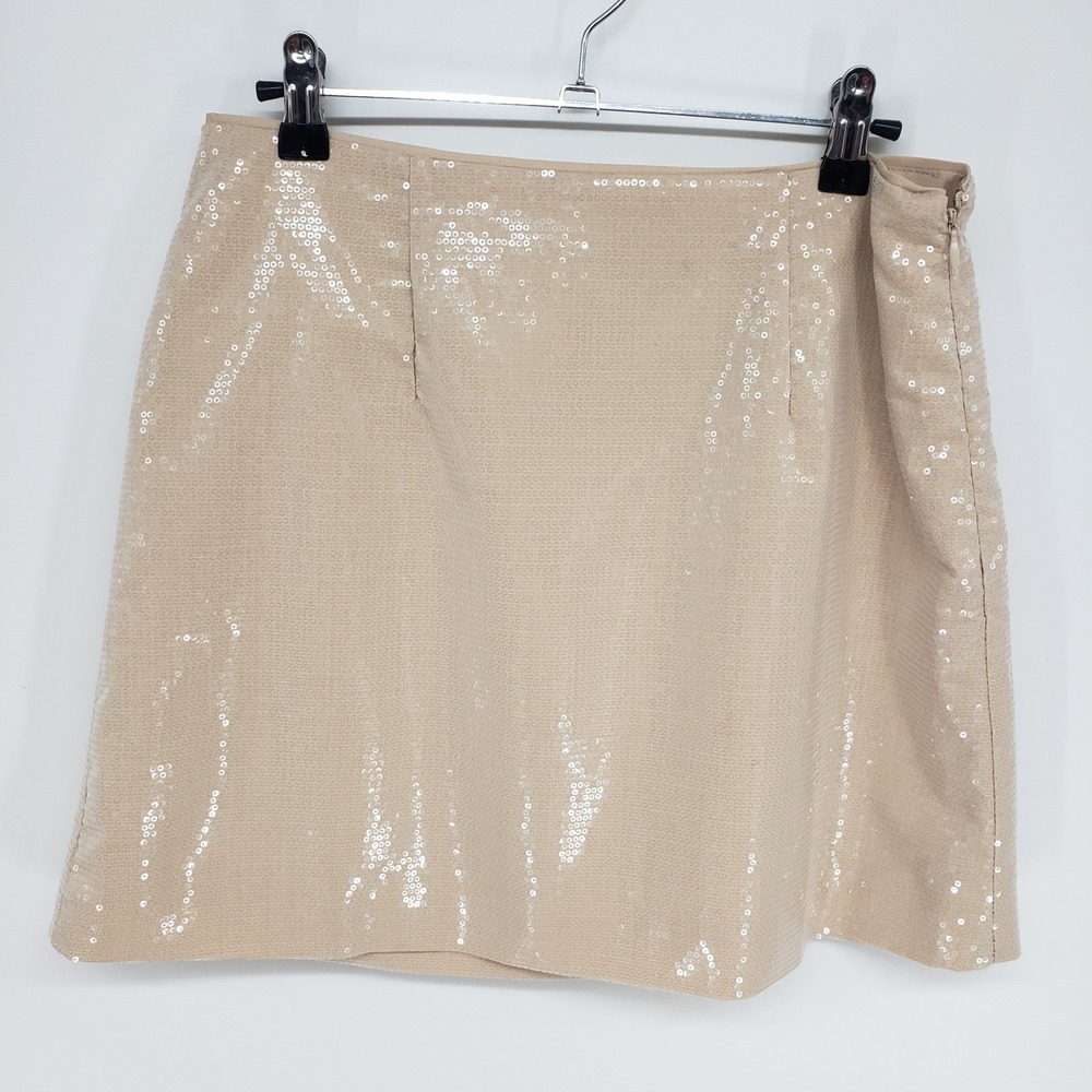 A New Day Sequin Mini Skirt Women 8 Champagne Beige Shimmer Party Glam Festive
